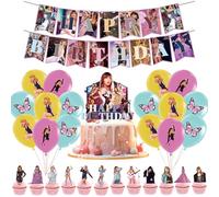 Birthday Party Decorations Supplies- Popular Birthday Balloons Star Theme Happy Banner Cupcake Toppers Latex Balloons Bunting Garland Hanging Party Favors for Kids Girls Boys Music Fans Support Goods