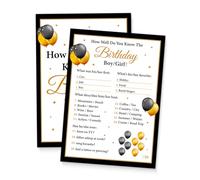 Birthday Party Games Card Set - Black Gold Double Sided Game Cards - How Well Do You Know The Birthday Boy/Girl (Pack of 20)