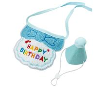 Birthday Party Hat Bib and Scarf Set for Cats Dogs with Adjustable Pet Collar for Indoor Celebration (A, 15x12cm)