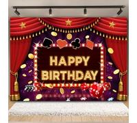 Birthday Party Photography Backdrop Birthday Theme Decor Playing Cards Golden Glitters Red Curtin Photo Background