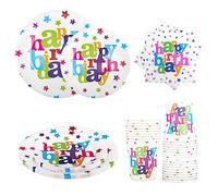Birthday Party Plates Cups Napkins - Fowecelt 130 pcs Rainbow Party Tableware Paper Plates Cups and Napkins Set for Kids Party Rainbow Birthday Party Supplies Decorations for 30 Guests
