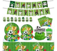 Birthday Party Supplies Tableware Set With Plates, Cups, Napkins, Reusable, Tablecloth, Banner & Cupcake Toppers-Football Theme