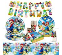 Birthday Party Tableware Set Bros-Game Birthday Decorations Game Themed Party Supplies Paper Plates Cups Napkins Tablecloth Part Favors for Boys Girls Kids Gamers Lovers Party Deco