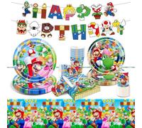 Birthday Party Tableware Set Bros-Game Birthday Party Decorations Game Themed Party Supplies Favors Paper Plates Cups Napkins Tablecloth for Boys Girls Kids Gamers Lovers Part Deco