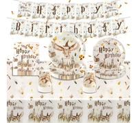Birthday Party Tableware Set, Wizard Birthday Decoration for Girls Boys Magical Party Suppies Happy Birthday Banner Tablecloth Party Plates Cups and Napkins Kids Adults Outdoor Deco