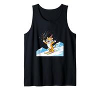 Birthday Party Tiger On Skis Confetti Snow Mountain Tank Top