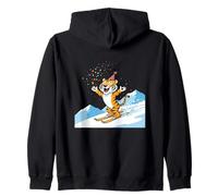 Birthday Party Tiger On Skis Confetti Snow Mountain Zip Hoodie