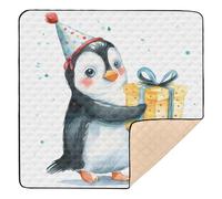 Birthday Penguin Baby Play Mat for Floor, 127x127 CM Playpen Mat,Thicken Soft Non-Slip Tummy Time Mat for Toddlers and Infants