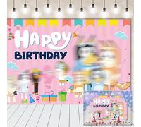 Birthday Photography Backdrop- 5x3FT Pink Happy Birthday Backdrop Banner Decorations Cartoon Theme Photo Booth Banner for Kids Party Supplies Photography Background Wedding Photo Props