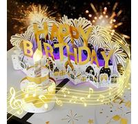Birthday Pop Up Cards Women: 3D Musical Gifts Funny Card with Blowable LED Candle Light and Happy Birthday Song, Large Cake Greeting Cards for Men, Mum, Dad, Kids, Husband, Wife, Uncle, Daughter