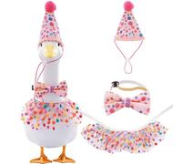 Birthday Porch Goose Outfit - 3Pcs Funny Lawn Goose Clothes with Adjustable Hat, Apron & Bow Tie for 17"- 23" Cement and Plastic Gooses Duck Statues, Outdoor Garden Yard Decoration Accessories