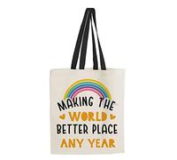 Birthday Present, Making The World A Better Place, Funny Personalised Gift, Gift For Family And Friends Reusable Bag, Shopping Bag, Tote Bag. (Black Handle)