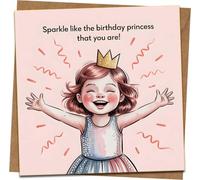 Birthday Princess Card for Girls - 145mm Square Greeting Card with Kraft Envelope - Cute Crown Illustration - “Sparkle Like the Birthday Princess That You Are”
