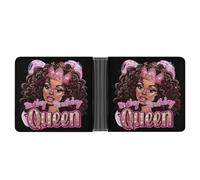 Birthday Queen African American Afro Women Leather Wallets for Men Slim Bifold Wallet Credit Card Holder Front Pocket Wallets