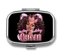 Birthday Queen African American Afro Women Travel Pill Box Portable Pill Organizer Medical Box Pill Case Pill Container for Men Women