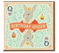Birthday Queen Bunny Card - Cute Rabbit Playing Card Design with Crown and Cupcakes - Funny Birthday for Her, Friend or Mum