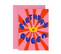 Birthday Queen Card - Fun & Bold Crown Design for Her, Wife, Mother, Mum, Girlfriend, Sister, In Law, Step Mum, Ladies, Grandma, Nana, Mimi, Friends, Bestie, BFF - Comes with Fun Stickers