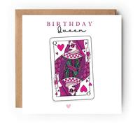 Birthday Queen Card, Queen of Hearts Playing Card Design, 148x148mm, 300gsm, Blank Inside, with Kraft Envelope