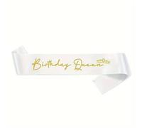 Birthday Queen Celebration Sashes Satin Gold Hot Pink 16th 18th 21st 30th (White)