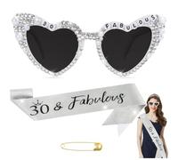 Birthday Queen Glasses Kit, Birthday Queen Sash,21st 30th Birthday Gifts, Birthday Glitter Pink Sash Sparkling Birthday Supplies for Women Girls Birthday Party Suppliesa (30th)