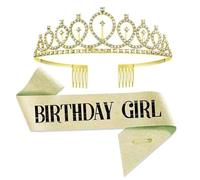 Birthday Queen Headband Sash Crown Set, Satin Sash & Sparkling Headpiece for Girls Women, Birthday Party Favors, Photo Booth Props, Dress-Up Accessories