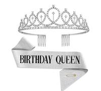 Birthday Queen Headband Sash Crown Set, Satin Sash & Sparkling Headpiece for Girls Women, Birthday Party Favors, Photo Booth Props, Dress-Up Accessories