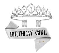 Birthday Queen Headband Sash Crown Set, Satin Sash & Sparkling Headpiece for Girls Women, Birthday Party Favors, Photo Booth Props, Dress-Up Accessories