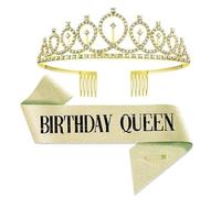 Birthday Queen Headband Sash Crown Set, Satin Sash & Sparkling Headpiece for Girls Women, Birthday Party Favors, Photo Booth Props, Dress-Up Accessories