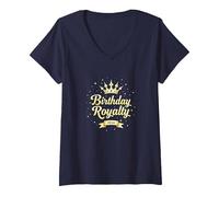 Birthday Queen Royalty Crown Celebration 2016 V-Neck T-Shirt, Women, Navy, M