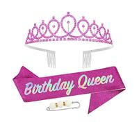 Birthday Queen Sash and Tiara for Women,Girls,Purple Birthday Crown Costume Set for Birthday Gifts,Rhinestone Birthday Crown and Shoulder Strap for Her,Lady Birthday Decorations Party Accessories
