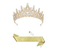 Birthday Queen Sash & Rhinestone Tiara Set, Gold Glitter Sash, Crystal Birthday Crown, Women Party Accessories for Celebration & Costume Decoration