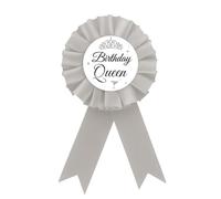 Birthday Queen Tinplate Badge Pin, Silver Rosette Happy Birthday Button Pin, Queen Birthday Award Ribbon Brooch for Women Birthday Party