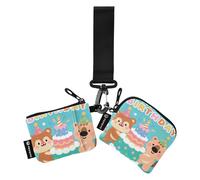 Birthday s Cartoon Colorful Women's Change Wallet Card Cases Thin Flat Credit Card Wallet Case with Keychain for Lady 2 Pcs portatarjetas para