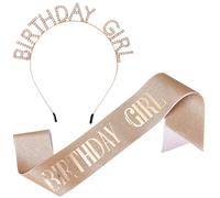 Birthday Sash and Tiara, Glitter Birthday Girl Headband Sash for Girls Rhinestone Special Day Tiara Accessories for Women Girls Party Supplies (Pink Gold)