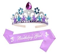 Birthday Sash and Tiara Set Mermaid Shoulder Strap Mermaid Party Crown Princess Tiara Under the Sea Party Decorations