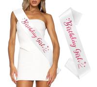 Birthday Sash For Women Birthday Girl Sash For Women Happy Birthday Sash For 16th Birthday Sash 21st Birthday Sash 40th Birthday Sash Birthday Queen Sash Satin White Sash With Hot pink Sash