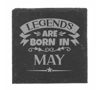 Birthday Slate Coaster Gift for Him or Her - Engraved Square Drinks Coaster - Funny Birthday Legends Are Born In May Keepsake