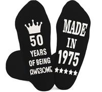Birthday Socks for Men, MADE IN 1985/1975/1965, 40/50/60 YEARS OF BEING AWESOME, Funny Novelty Socks for Dad, Grandpa, Husband (UK, Alpha, One Size, Regular, Regular, Black 50th)