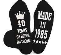 Birthday Socks for Men, MADE IN 1985/1975/1965, 40/50/60 YEARS OF BEING AWESOME, Funny Novelty Socks for Dad, Grandpa, Husband (UK, Alpha, One Size, Regular, Regular, Black 40th)