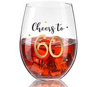 Birthday Stemless Wine Glass, Gold Birthday Wine Glass Present for Men Women Birthday Party Wedding Anniversary Decorations, 17 oz Stemless (Cheers to 60 Years)