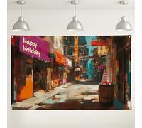 Birthday Street Scene Backdrop, Colorful Urban Art Decor for Party Celebrations, Fun Indoor/Outdoor Photography Background for Special Events 71x43 Inch