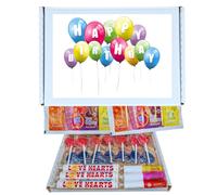 Birthday Sugar Candy Gift Box Hamper - Sweet Variety Box with Love Hearts, Lollipops, Love Hearts Dip, Giant Love Hearts & Lipstick (22 Candies) - Gift for Her or Him