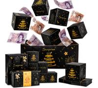 Birthday Surprise Explosion Gift Box with 16 Pop-up Boxes, Luxury Black & Gold Hot Stamping DIY Photo Box for Men Dad Husband Boyfriend, Automatic Money Ejection Box for Party Celebration (Black)
