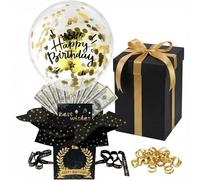 Birthday Surprise Money Box with Floating Balloon - Pull Cash Gift Box Kit for Men, Women, Adults - Fun Party Gift Idea for Birthday, Graduation, Wedding (Black)