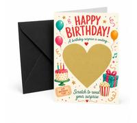 Birthday Surprise Scratch Card with Envelope - A6 Reveal Greeting Card | Write your surprise, cover with the gold heart and let them scratch to reveal a birthday trip, ticket or experience gift.