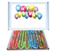 Birthday Sweet Box Gift Hamper | Assorted Candy Canes 12 Pack Gift Box 4 Flavors: Strawberry, Watermelon, Bubblegum & Rainbow Individually Wrapped |Happy Birthday Packaging,Gift for All Ages