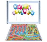 Birthday Sweet Box Gift Hamper | Assorted Candy Canes 24 Pack Gift Box 4 Flavors: Strawberry, Watermelon, Bubblegum & Rainbow 6 of Each Individually Wrapped |Gift for All Ages