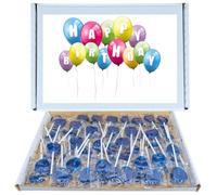 Birthday Sweet Box Gift Hamper | Blue Heart Lollipop Box With 80 Blue Raspberry Heart Lollipops | Fun & Unique Birthday Sweet Gift for Him Or Her