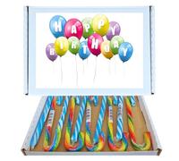 Birthday Sweet Box Gift Hamper | Bonds Bubblegum & Rainbow Candy Canes 12 Pack Gift Box 6 of Each Flavor Individually Wrapped |Happy Birthday Packaging, Gift for All Ages