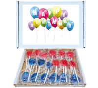 Birthday Sweet Box Gift Hamper | Red & Blue Mixed Heart Lollipop Box With 15 Cherry & 15 Blue Raspberry Heart Lollipops Sweet & Tangy Birthday Candy Gift for Him or Her